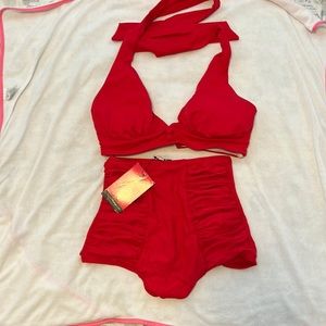 Unique vintage Red two piece swimsuit.
